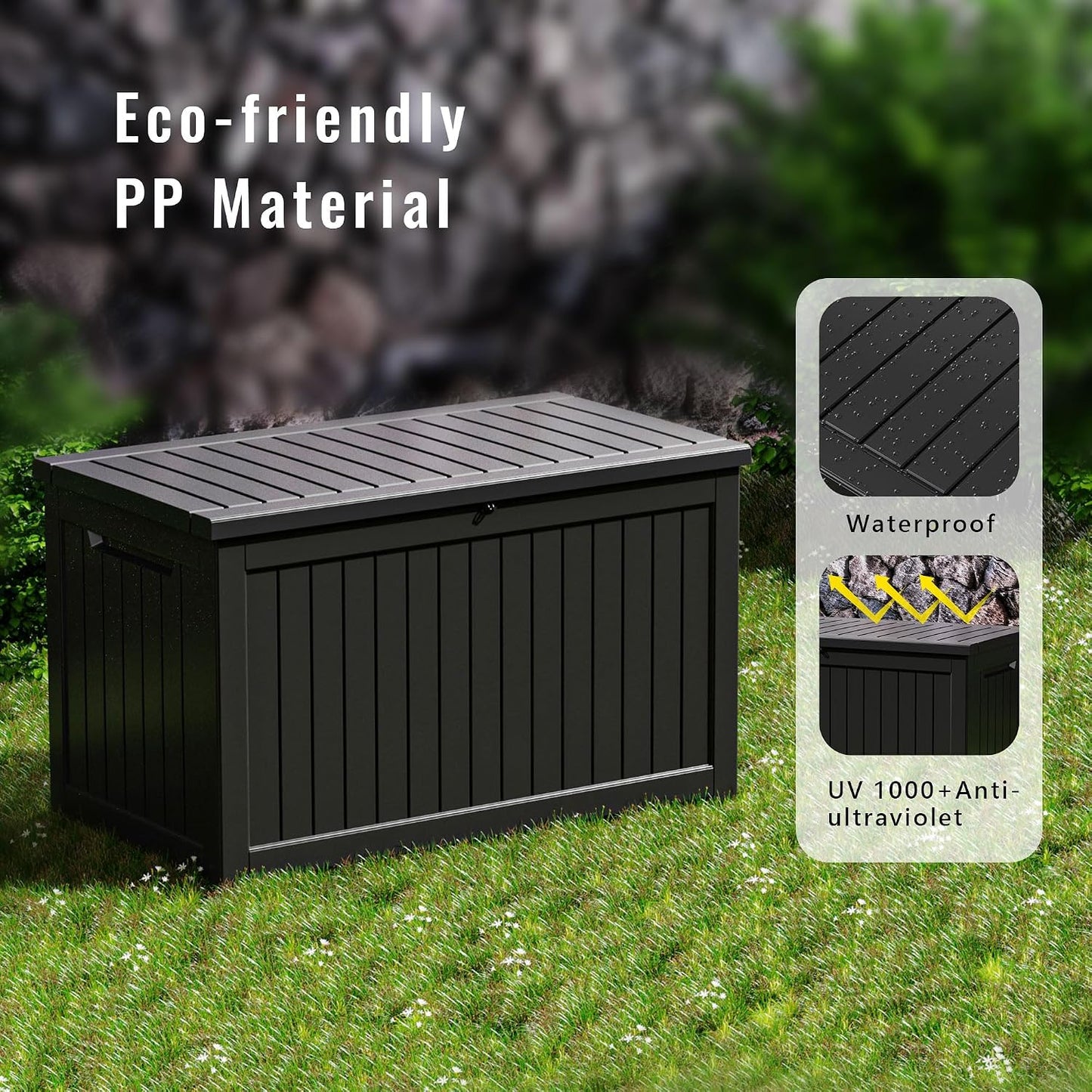 DRATO 180 Gallon Outdoor Storage Box, Large Waterproof Deck Box, Lockable Resin Storage Container with Reinforced Support for Patio Cushions, Garden Tools, UV-Resistant Outdoor Chest（Black，180 Gallon）