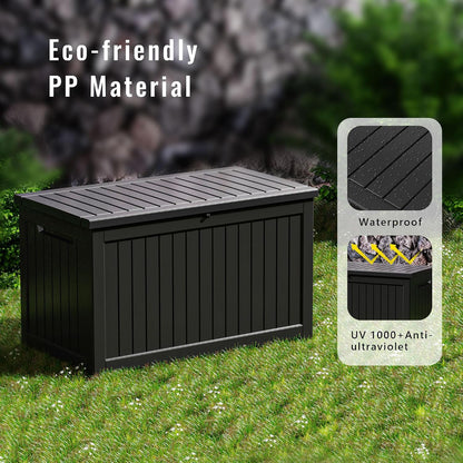 DRATO 180 Gallon Outdoor Storage Box, Large Waterproof Deck Box, Lockable Resin Storage Container with Reinforced Support for Patio Cushions, Garden Tools, UV-Resistant Outdoor Chest（Black，180 Gallon）