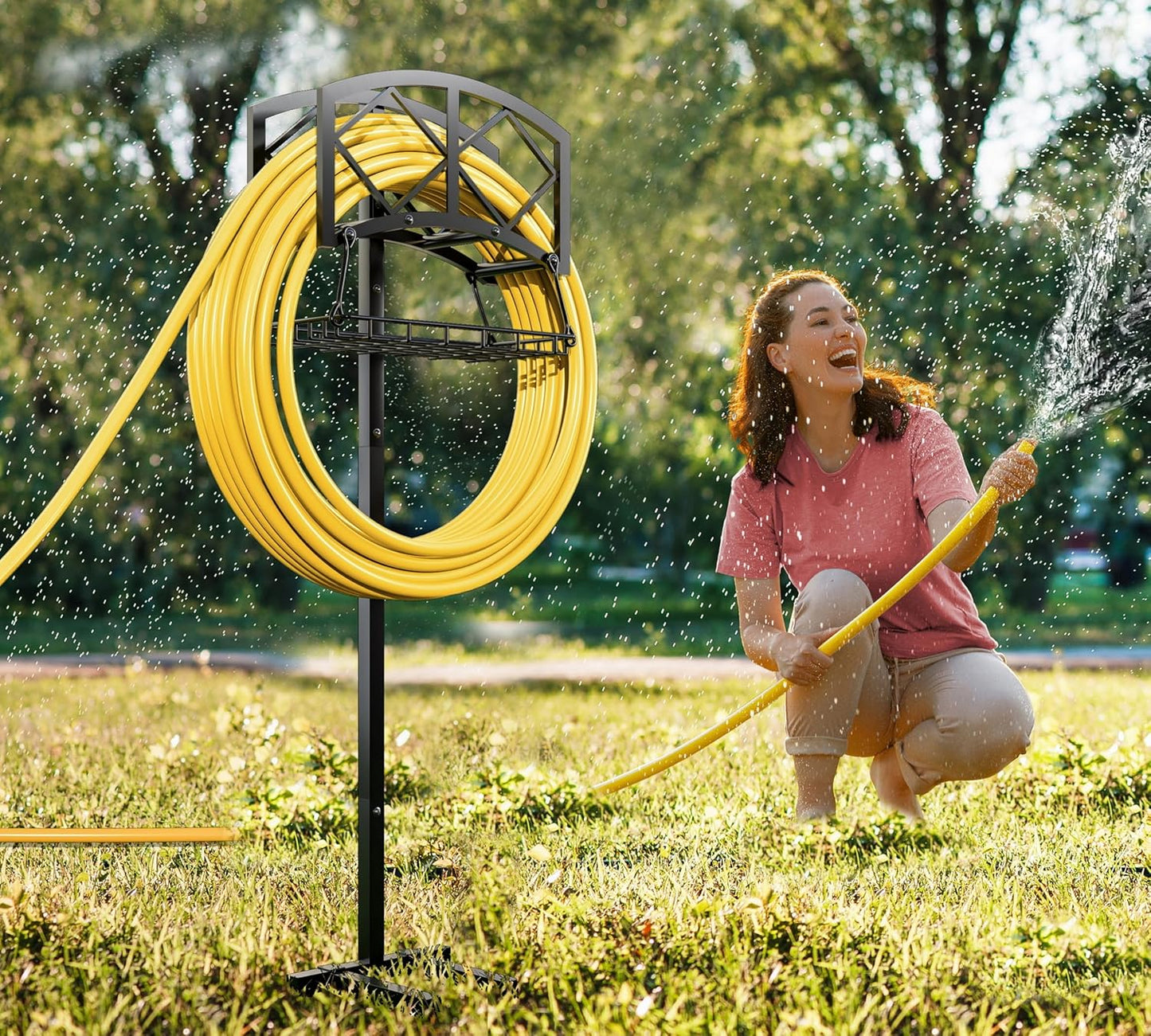 Fire Beauty Heavy-Duty Metal Hose Holder, Wall-Mounted Garden Hose Reel Organizer for Outdoor Yard, Solid Iron Decorative Hanger Storage
