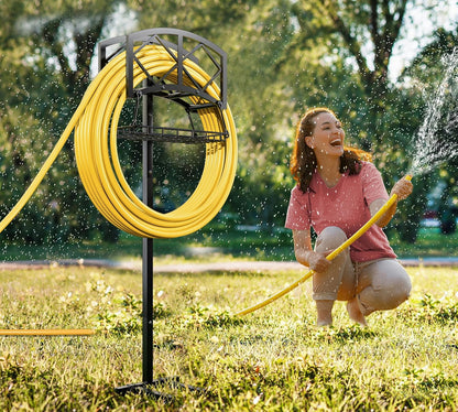 Fire Beauty Heavy-Duty Metal Hose Holder, Wall-Mounted Garden Hose Reel Organizer for Outdoor Yard, Solid Iron Decorative Hanger Storage
