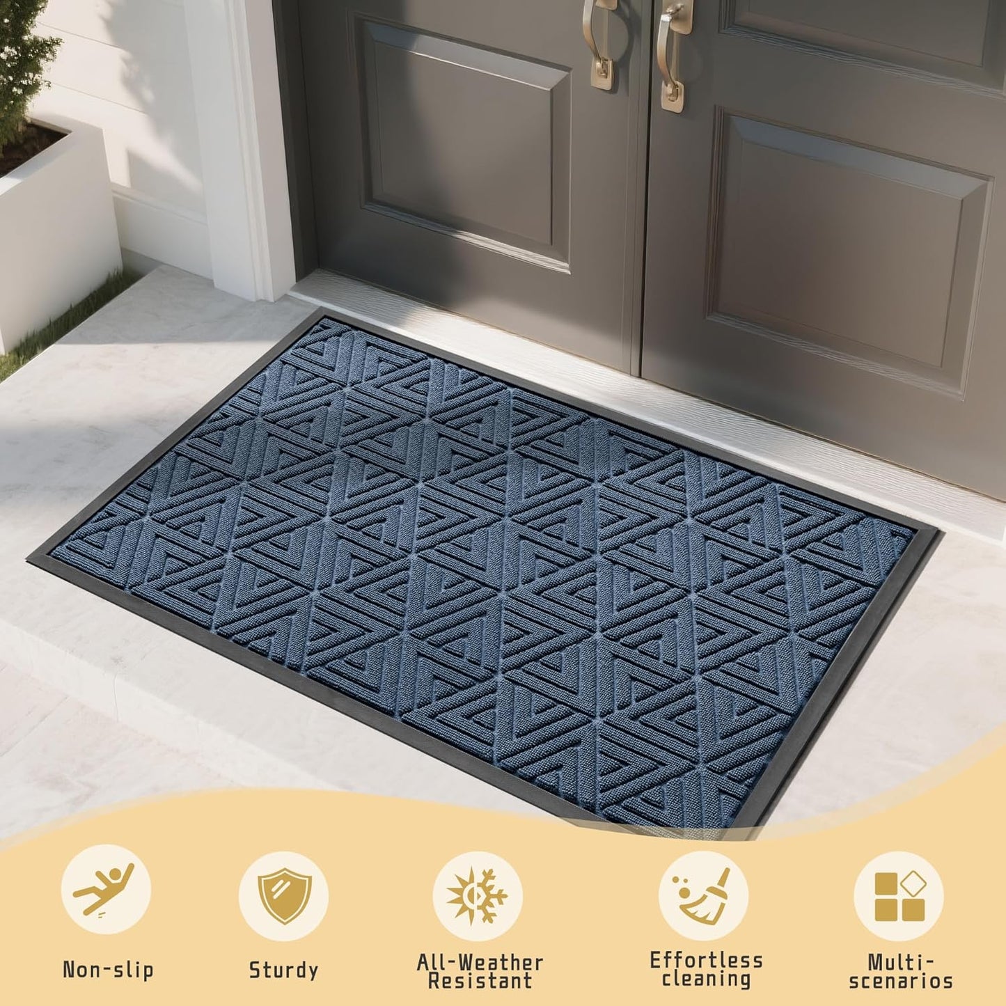 Yimobra Front Door Mat Outside Entrance 29.5x17, Waterproof Heavy Duty Outdoor Mats for Front Door, Non Slip Rubber Entry Mat for Garage Patio Indoor, Grey