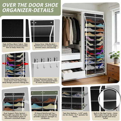 Kotkn 24-Pair Over Door Shoe Organizer for Family & Kids, Double Sided | Hanging Storage for Sneakers, Boots, Toys & Room Organization-Graphite Gray