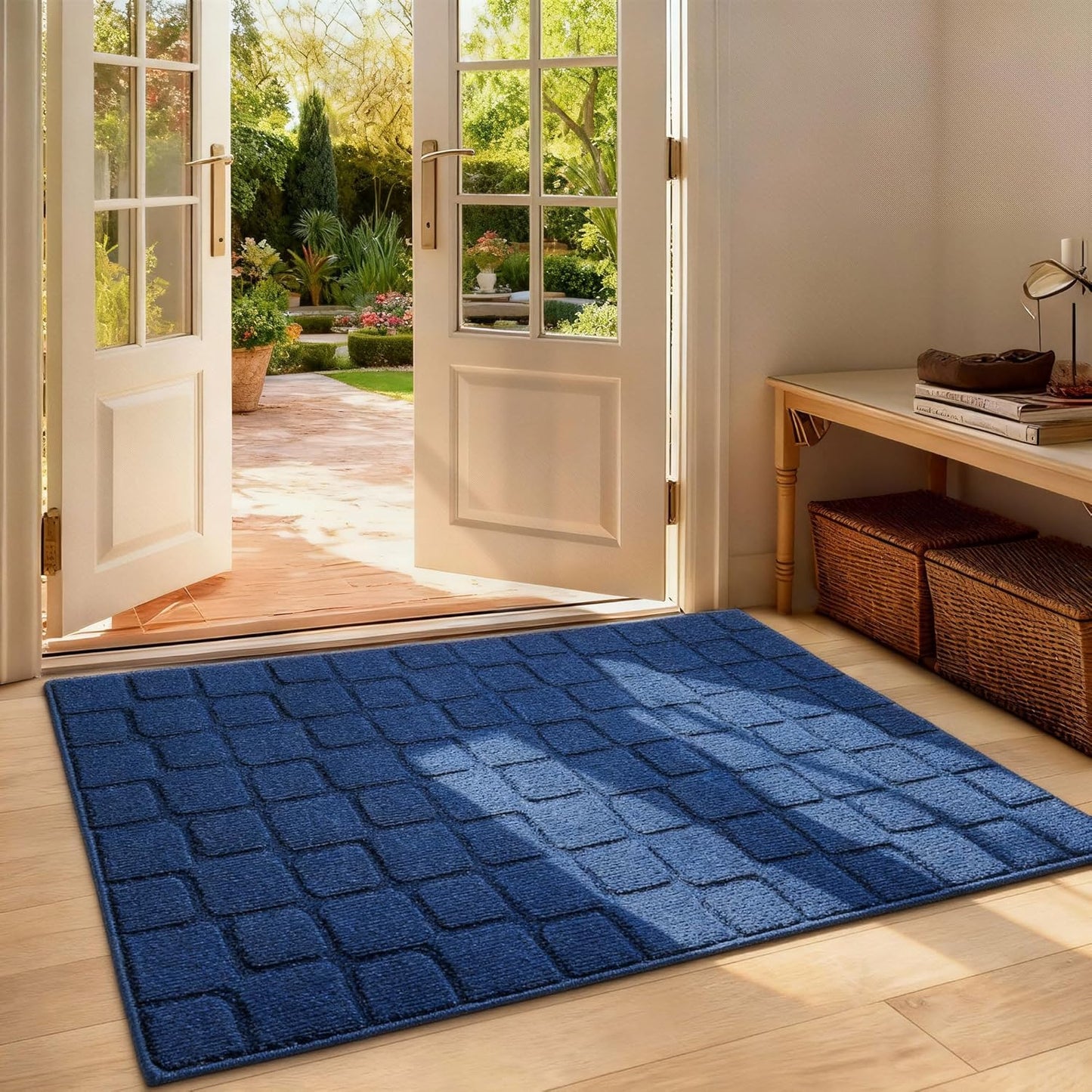 Front Door Mat Outside Entrance, Outdoor Indoor Door Mats for Entryway, Entrance, Entry, Patio, Waterproof Non Slip Doormat, Low-Profile, 20" × 31.5“, Black