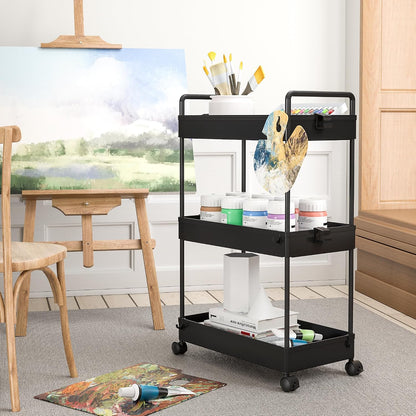 Ronlap 3 Tier Slim Rolling Storage Cart with Wheels Plastic Utility Cart Organizer for Snack Craft Art Postpartum Baby Diaper Nail Makeup in Bathroom Laundry Room Kitchen Bedside Narrow Space, White