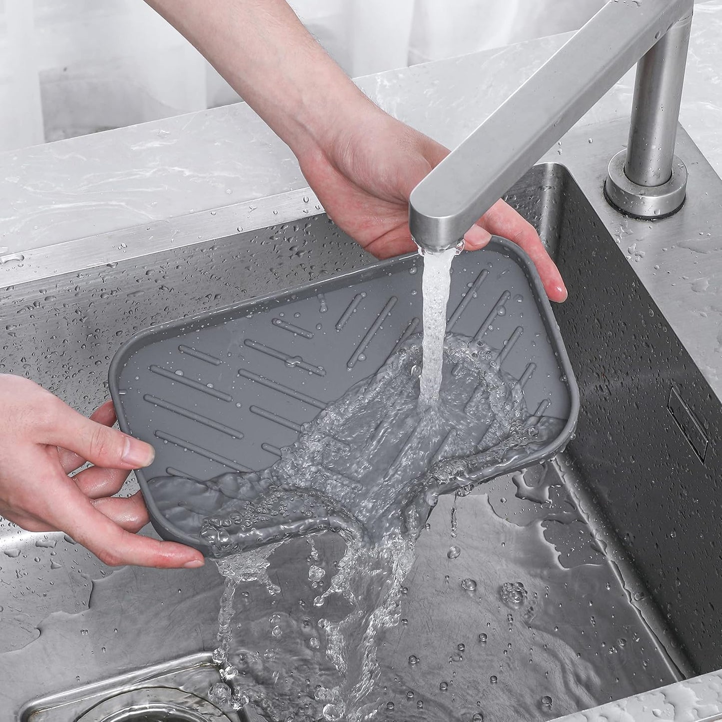 MicoYang Silicone Bathroom Soap Dishes with Drain Spout-Bathroom and Kitchen Sink Organizer,Sponge Holder,Dish Soap Tray,Perfect for Dispenser,Scrubber,Bottle,Cup on Sink or Counter-Coffee 4.9"×3.2"