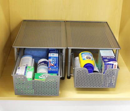 Simple Houseware Stackable 2 Tier Sliding Basket Organizer Drawer, White