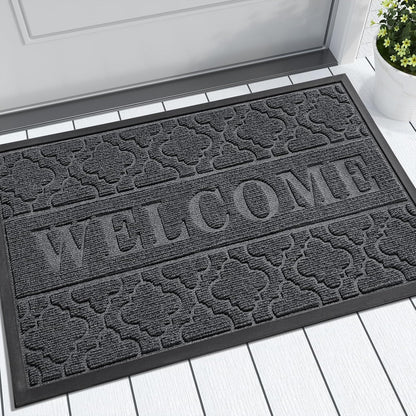 Yimobra Welcome Mat Outdoor Indoor, All-Weather Waterproof Front Door Mat Outside Entrance, Non-Slip Low Profile Porch Patio Doormat, 29.5x17, Black