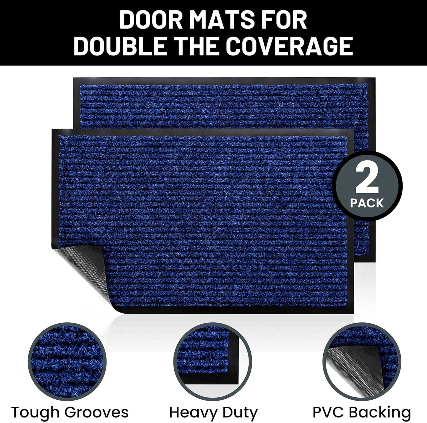 Sierra Concepts Front Door Mat Welcome Floor Mats - Entryway Indoor Outdoor Entrance Doormat, Patio, Porch, Muddy Shoe, Inside Outside Low Profile, 30x17 inches, 2-Pack Gray