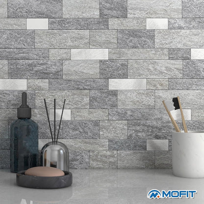 MOFIT Backsplash Tile for Kitchen Peel and Stick Stone Matte Finish,Bathroom Tiles Stickers 3D Wall Panel Linear Mosaic Marble Backsplash Waterproof(10sheets,Blue Green Gray)