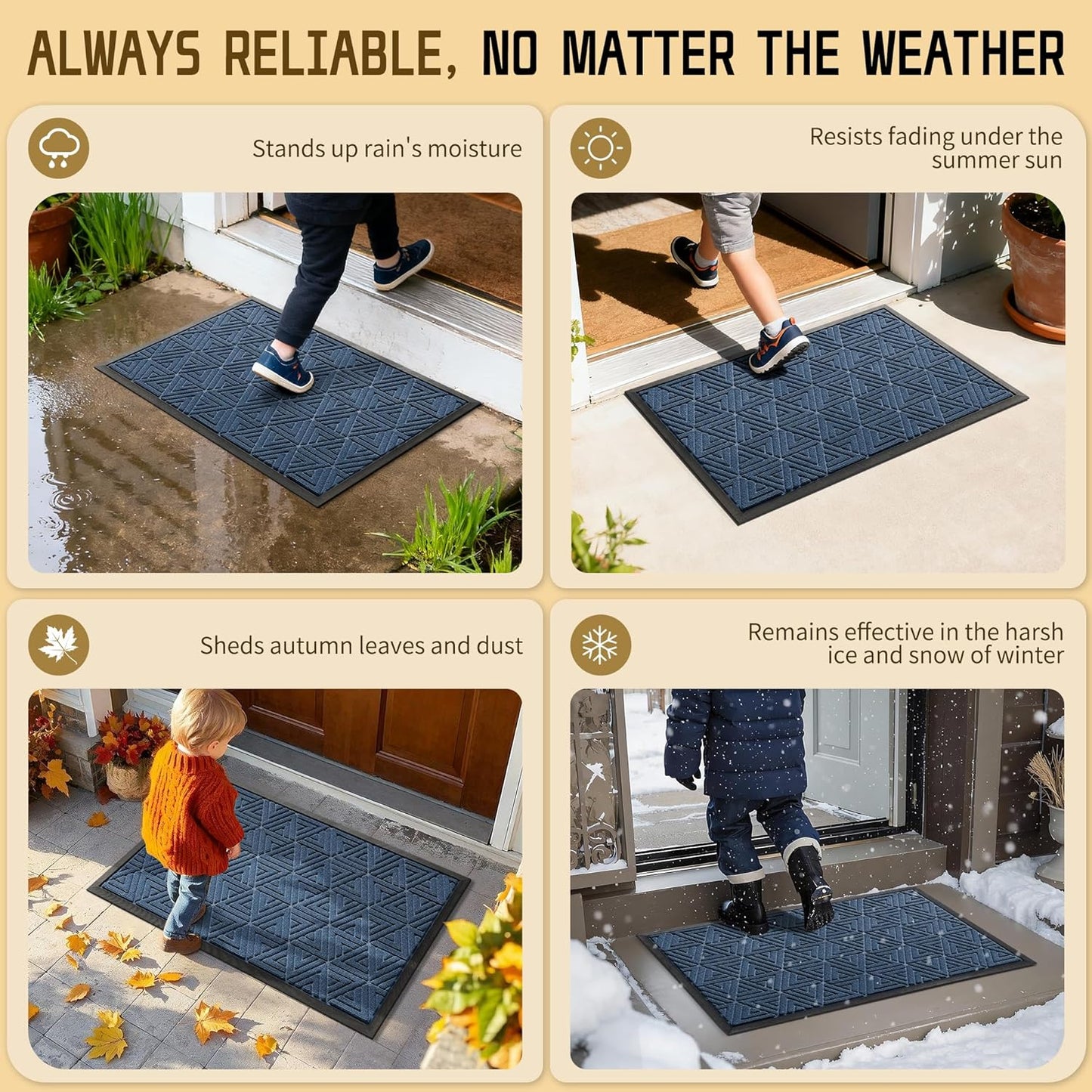 Yimobra Front Door Mat Outside Entrance 29.5x17, Waterproof Heavy Duty Outdoor Mats for Front Door, Non Slip Rubber Entry Mat for Garage Patio Indoor, Grey