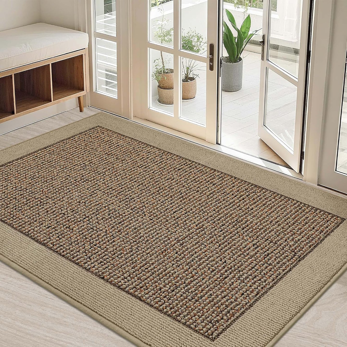 BEQHAUSE Indoor Door Mat 20" x 32", Dirt Trapper Door Mats Non-Slip Entryway Rugs Washable, Resist Dirt Absorbent Welcome Mat, Low Profile Floor Mats for Front Back Door and Entryway, Taupe