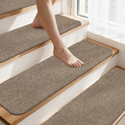 COSY HOMEER Stair Treads for Wooden Steps Non-Slip Carpet Mat,4pcs,Brown | Cut to Size,Peel and Stick,Washable,Residue Free,Self Adhesive,Stair Runner for Kid Elder Pet,28“x9”Carpet Stair Treads