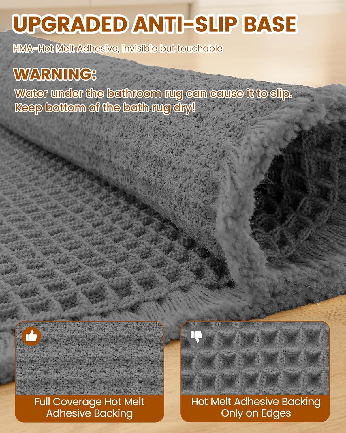 Smiry Waffle Bath Mat 30x20, Extra Soft Absorbent Bathroom Rugs, Non Slip Machine Washable Quick Dry Bath Rugs for Bathroom Floor, Tub, Shower, Home Decor Accessories, Brown