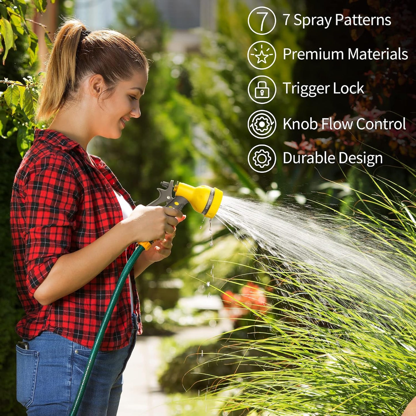 AUTOMAN Garden Hose Nozzle - 2 Pack, 100% Metal High Pressure Spray Nozzle, Labor-Saving Design, Heavy Duty for Garden Watering, Car Washing, Window Cleaning, Pets Bathing