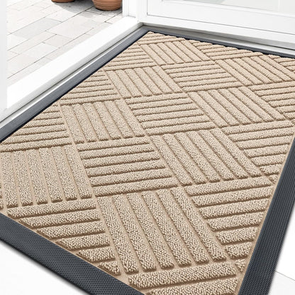 OLANLY Front Door Mat Outside Entrance 29.5x17, Absorbent, Heavy Duty Sturdy Natural Rubber Doormat Indoor Outdoor, Stain and Fade Resistant, Non-Slip Low Profile Floor Mat for Entryway, Grey Diamond