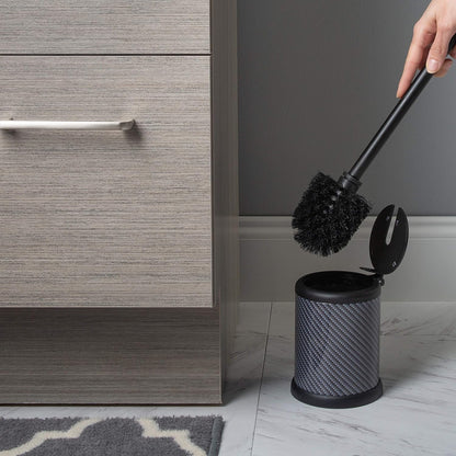 Bath Bliss Toilet Brush and Holder | Self Closing Lid | 360 Degree Brush Head | Bathroom Cleaning | Compact Size | Storage and Organization | Stainless Steel