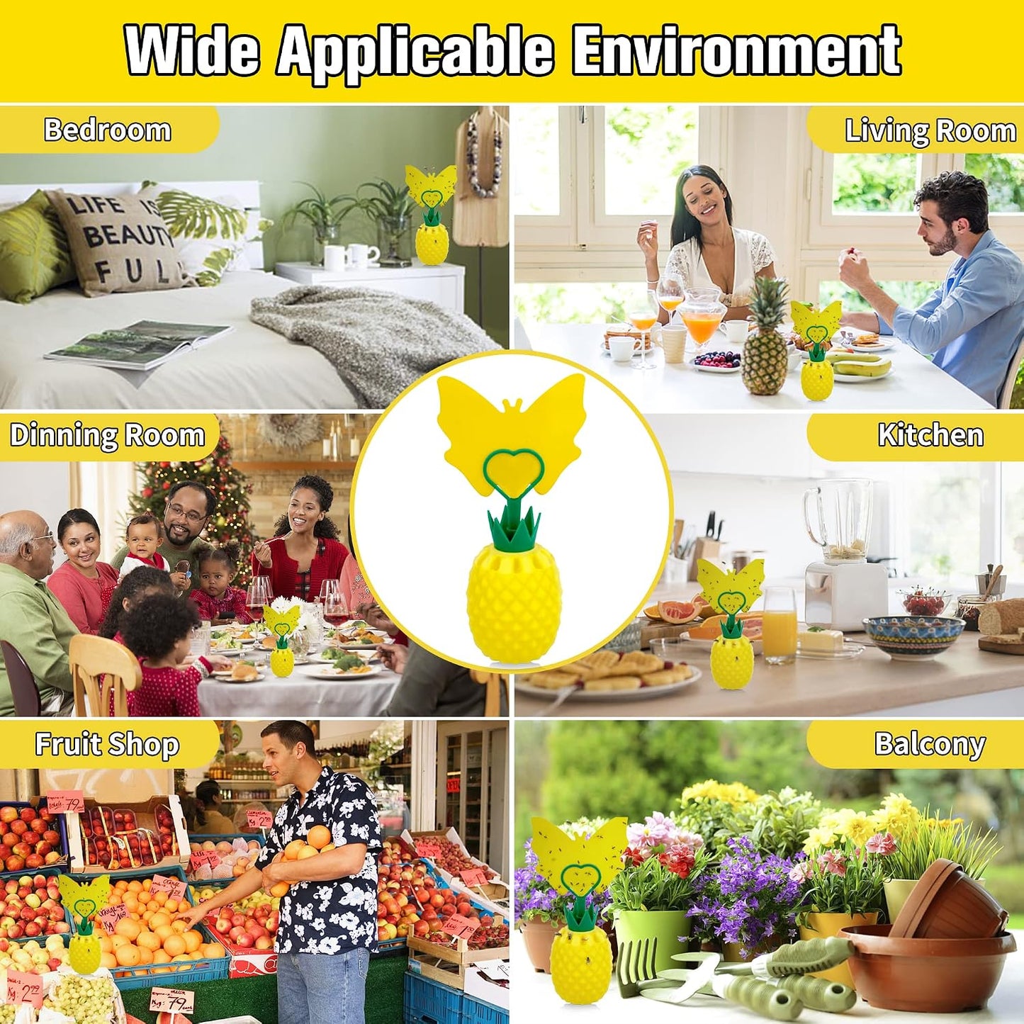 Fruit Fly Trap for Indoors, Effective Fruit Fly Catcher Gnat Killer with Sticker, Gnat Traps for House Indoor with Bait, Non-Toxic Reusable Easy to Use Fly Trap for Kitchen Home - 2 Pack, Clear Yellow