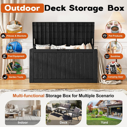 Outdoor Deck Storage Box,Resin Deck Boxes Indoor and outdoor, Waterproof Storage Box Lockable Lid (Black,50 Gallon)
