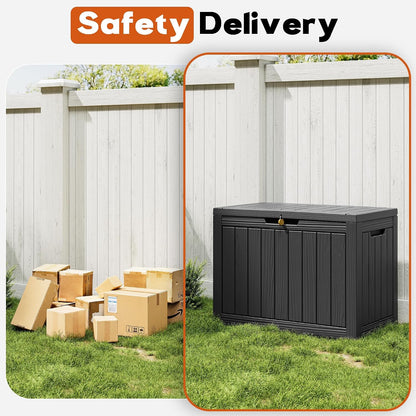 Outdoor Storage Box, Resin Deck Boxes Indoor and outdoor, Waterproof Storage Box Lockable Lid (Black, 85 Gallon)