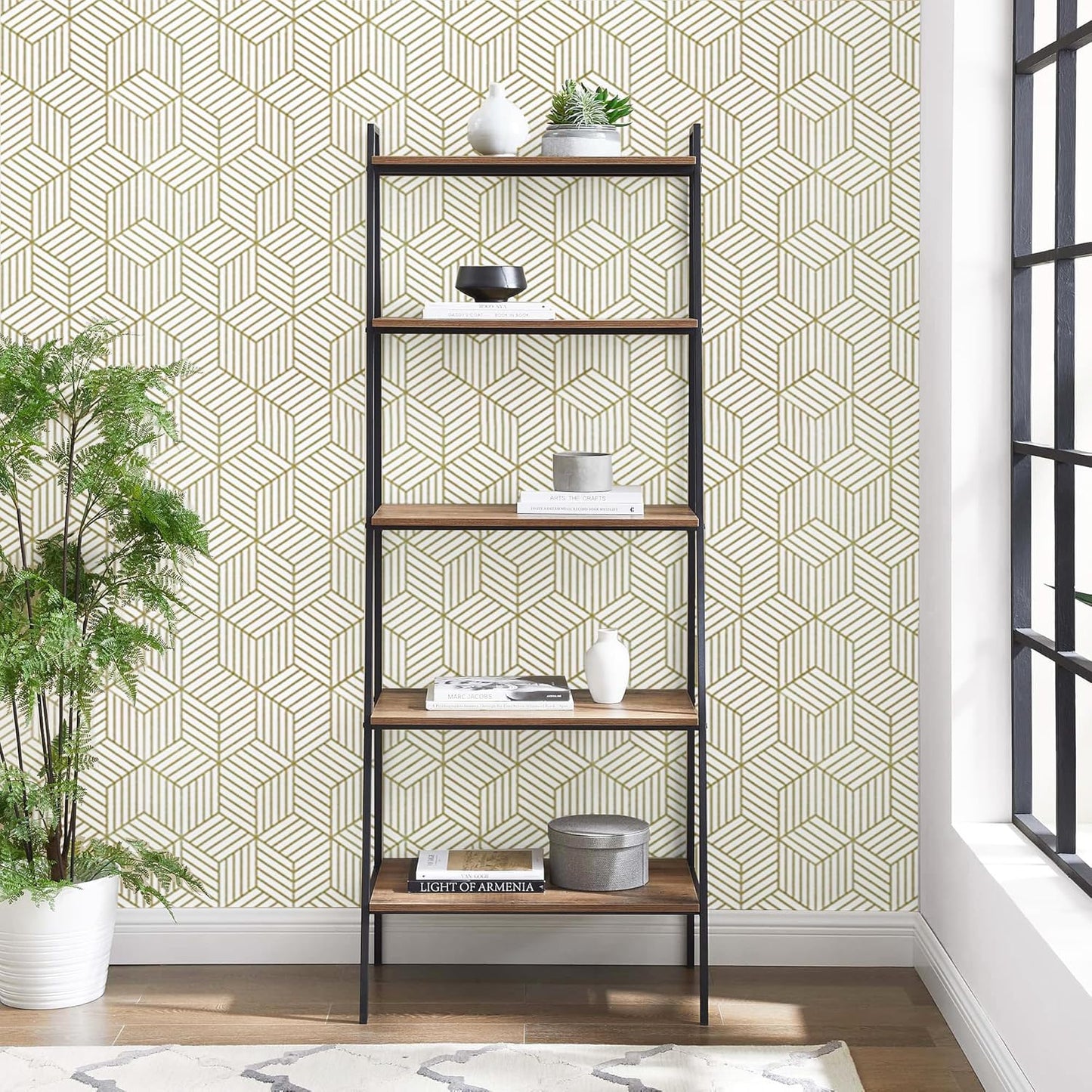 CiCiwind Wallpaper Peel and Stick Modern White and Gold Contact Paper Peel and Stick Geometric Removable Self Adhesive Wall Paper for Bedroom Renter Friendly Papel Tapiz para Pared 15.7"x118"