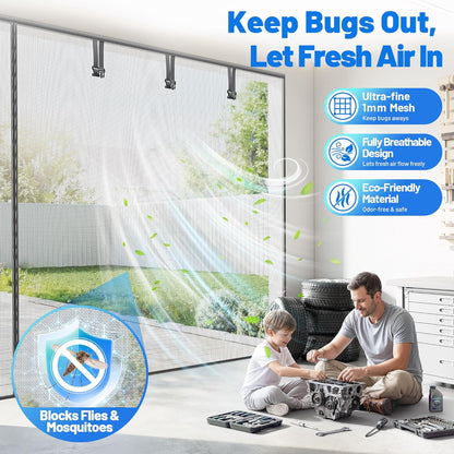Heavy Duty Magnetic Screen Door Mesh - Auto-Sealing Hand-Free Door Net Screen with 50 Magnets, Pet & Kid Friendly, PET Fine Mesh Doors Screens Keep Bugs & Mosquitos Out Fits Front Doors Size 36” x 82”