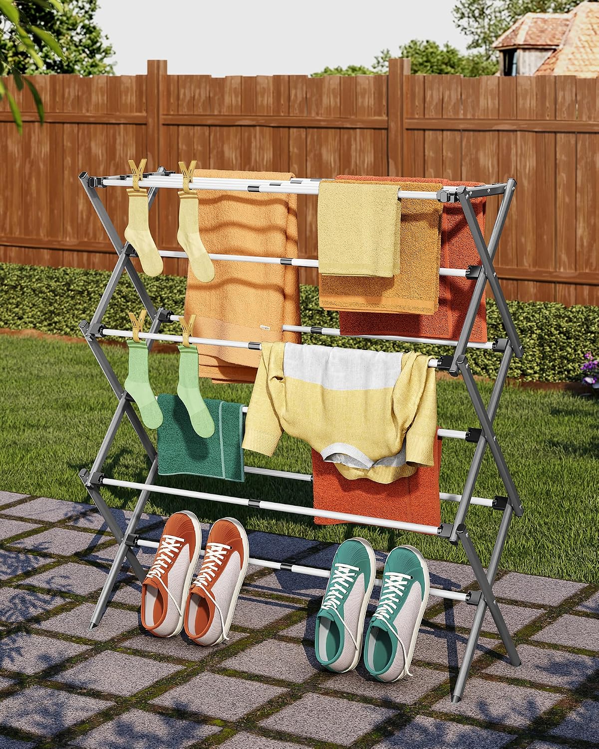 APEXCHASER Drying Rack Clothing - 3 Tier Metal Clothes Drying Rack Collapsible, Laundry Drying Rack Expandable, Small Clothe Airer for Baby Clothes Towel Bib Sock Indoor Outdoor Use(White)