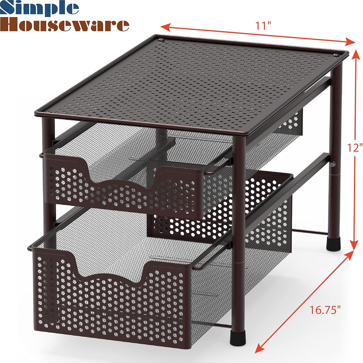 Simple Houseware Stackable 2 Tier Sliding Basket Organizer Drawer, White