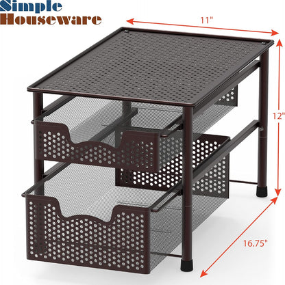 Simple Houseware Stackable 2 Tier Sliding Basket Organizer Drawer, White