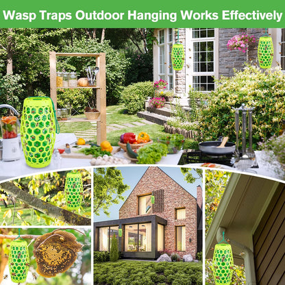 Wasp Trap Bee Catcher - Outdoor Hanging Carpenter Bee Traps with 4 Sticky Boards, Non-Toxic Reusable Hornet & Yellow Jacket Trap, 2 Pack (Green)