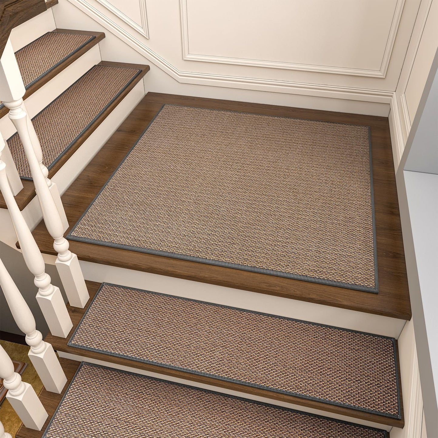 PADOOR Non Slip Stair-Treads,Rubber Backing Stair-Runners for Wooden Steps,15PCS Residue Free Carpet Stair Treads for Kids and Dogs 8"x30" Beige