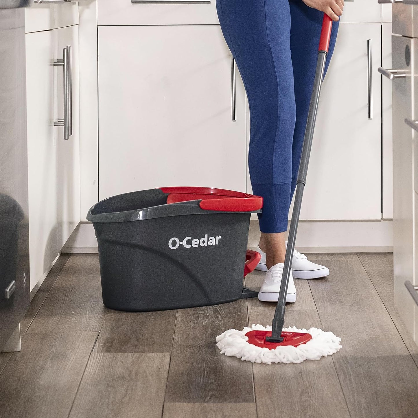 O-Cedar EasyWring Microfiber Spin Mop & Bucket Floor Cleaning System + 2 Extra Refills, Red/Gray