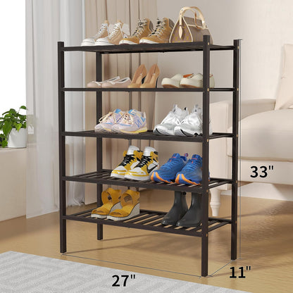 ROMGUAR CRAFT 3 Tier Bamboo Shoe Rack for Closet Free Standing Wood Shoe Shelf Storage Organizer for Entryway Small Space Stackable 27"x11"x20" (Natural)