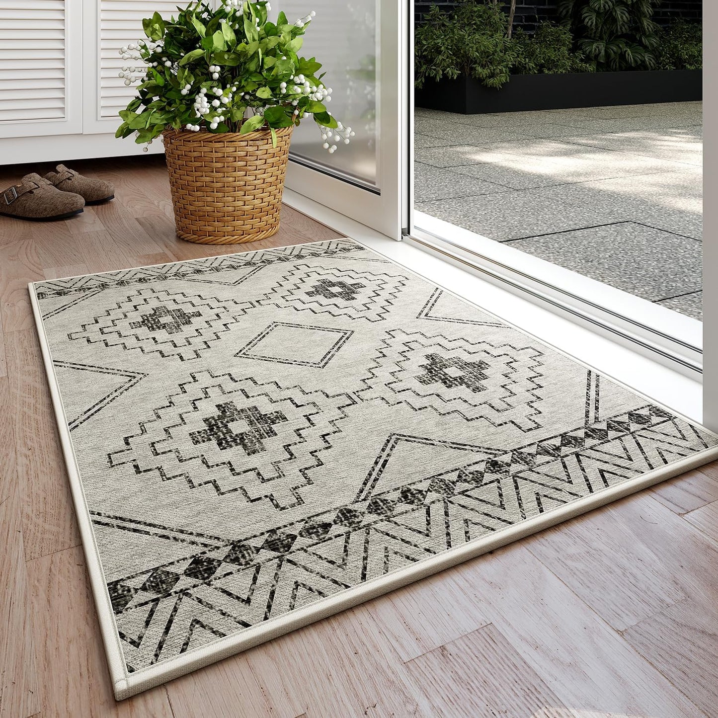 Door Mat 17"x30",Door Mat Indoor Entrance Dirt Resistant and Absorbent Non-Slip Rubber Backing Front Door Mats Washable Low-Profile Indoor Mats for Entryway, Inside Entrance Easy Clean Gray