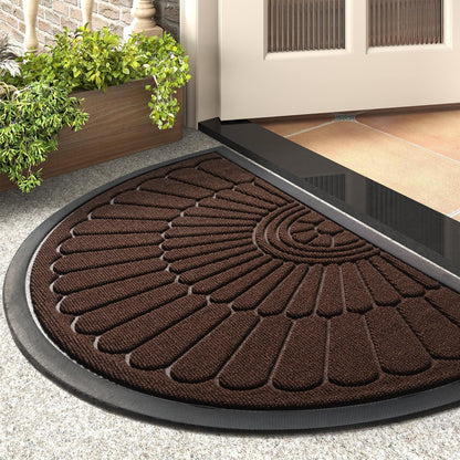 tchdio Door Mat Outdoor Indoor Entrance Doormat-Semicircular Durable Rubber Non Slip Front Door Mat for Outside Inside Entry Entryway Dirt Trapper WelcomeMat for Muddy Paws and Shoes-Black 17”x30”