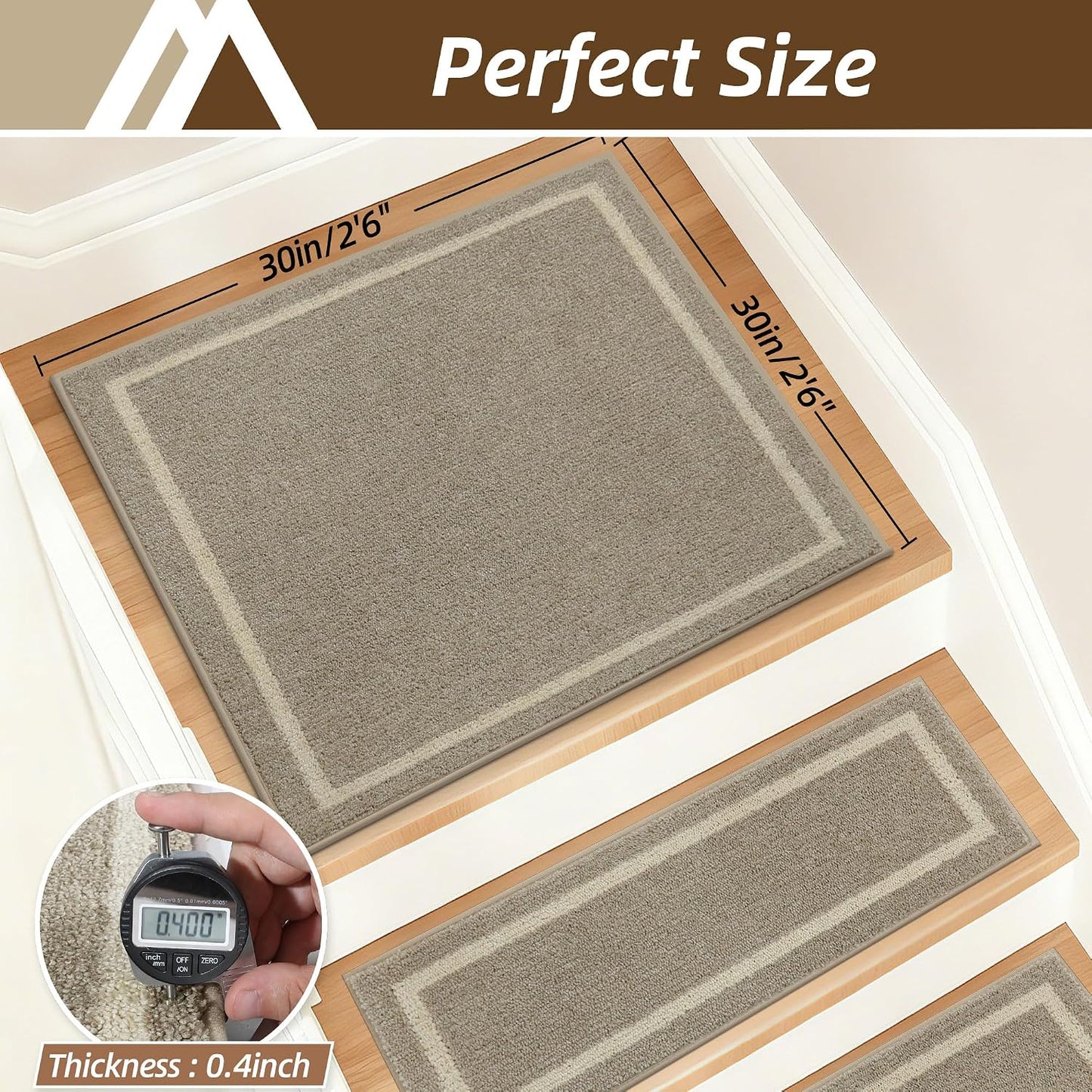 COSY HOMEER Soft Stair Treads Non-Slip Carpet Mat 28inX9in Indoor Stair Runners for Wooden Steps, Stair Rugs for Kids and Dogs, 100% Polyester TPE Backing 4pcs, Grey