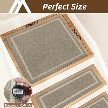 COSY HOMEER Soft Stair Treads Non-Slip Carpet Mat 28inX9in Indoor Stair Runners for Wooden Steps, Stair Rugs for Kids and Dogs, 100% Polyester TPE Backing 4pcs, Grey
