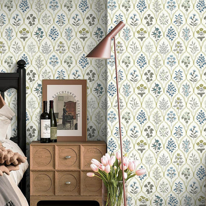 Dimoon 17.3''x78.7'' Vintage Peel and Stick Wallpaper Boho Beige Neutral Contact Paper White Floral Bird Wallpaper Removable Botanical Renter Friendly Modern Wall Paper Bedroom Bathroom Vinyl Roll