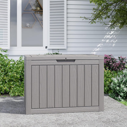 35 Gallon Outdoor Storage Box, Waterproof Resin Deck Box with Lockable Lid – Storage Cabinet for Patio Furniture, Pool Supplies, Garden Tools – Indoor & Outdoor Use