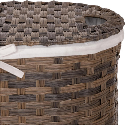 Seville Classics Premium Handwoven Portable Laundry Bin Basket with Carrying Handles, Household Storage for Clothes, Linens, Sheets, Mocha Brown, Oval Hamper