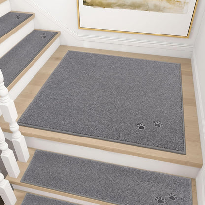 BEQHAUSE Stair Treads for Wooden Steps 28inX9in, Non Slip Carpet Stair Treads Indoor Stair Runners Machine Washable, Soft Stair Rugs Mat Surface Polyester TPE Backing, 4pcs, Charcoal