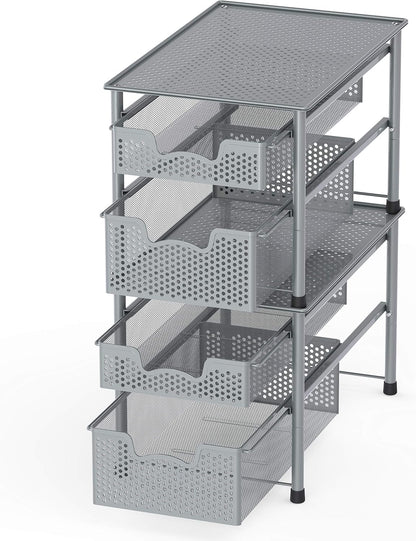 Simple Houseware Stackable 2 Tier Sliding Basket Organizer Drawer, White