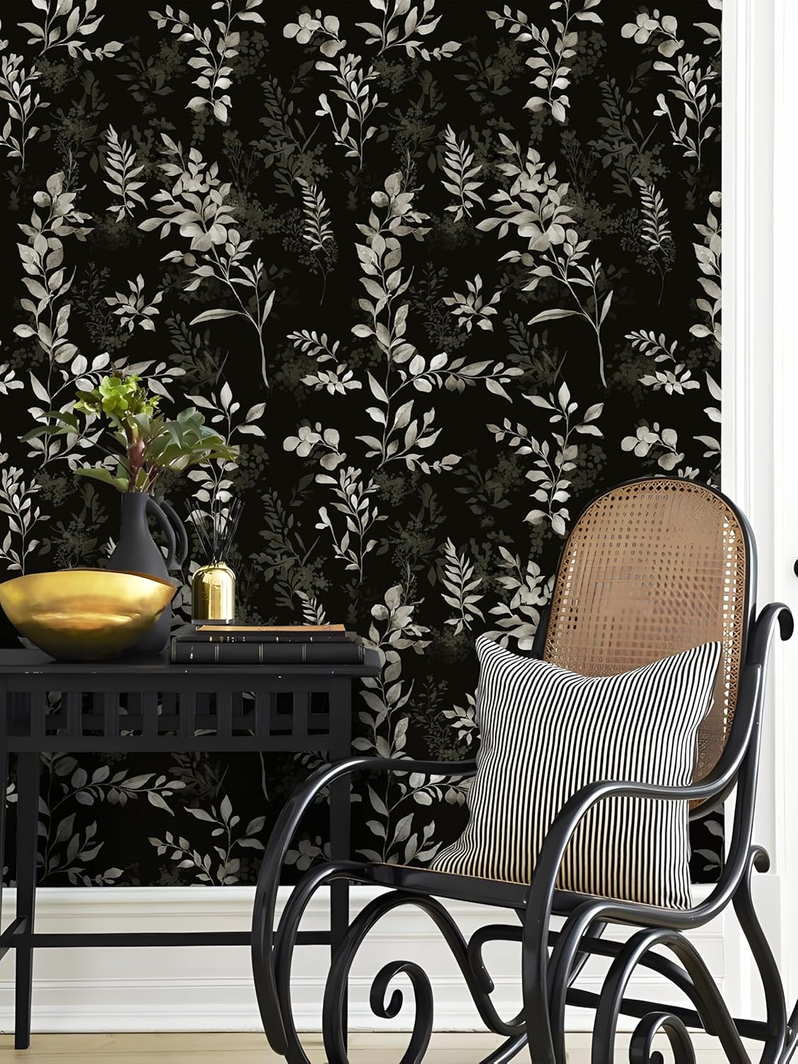 Floralplus Peel and Stick Wallpaper Boho Leaf Removable Wallpaper for Bathroom Renter Leaf Contact Paper for Locker Shelf Liner Vinyl Adhesive Wallpapers Wall Mural Decor 17.5 in x 118 in