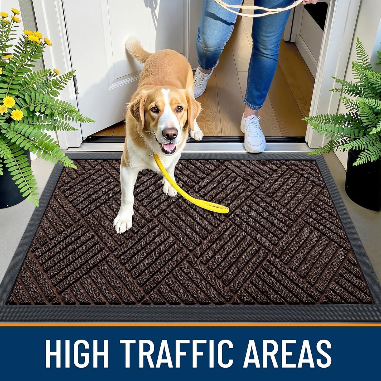 OLANLY Front Door Mat Outside Entrance 29.5x17, Absorbent, Heavy Duty Sturdy Natural Rubber Doormat Indoor Outdoor, Stain and Fade Resistant, Non-Slip Low Profile Floor Mat for Entryway, Grey Diamond
