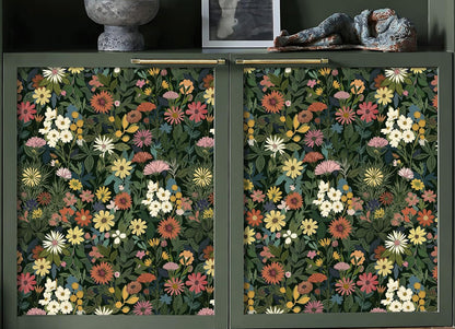 Wallpaper Peel and Stick Boho Wall Paper Removable Waterproof Green Floral Contact Paper for Bedroom, Bathroom,Bathroom, Home Wall 17.3" x 118"