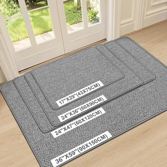 Ultra Thin Door Mat Indoor Entrance 17"x29", Low-Profile Indoor Door Mat, Non Slip Entry Mat Rubber Backing Unique Herringbone Design Inside Doormat Dirt Trapper Entryway Mats, Beige