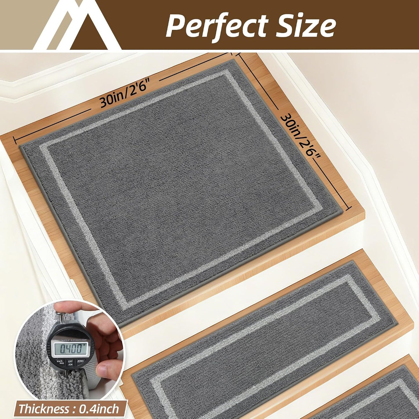 COSY HOMEER Soft Stair Treads Non-Slip Carpet Mat 28inX9in Indoor Stair Runners for Wooden Steps, Stair Rugs for Kids and Dogs, 100% Polyester TPE Backing 4pcs, Grey