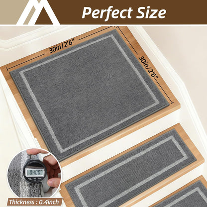 COSY HOMEER Soft Stair Treads Non-Slip Carpet Mat 28inX9in Indoor Stair Runners for Wooden Steps, Stair Rugs for Kids and Dogs, 100% Polyester TPE Backing 4pcs, Grey