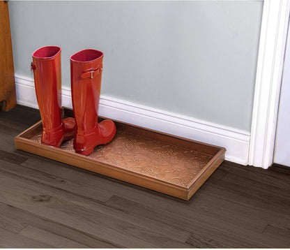Good Directions Medium Boot Tray, Double Circles Multi-Purpose All Weather Decorative Tray, Shoes, Plants, Pet Bowls, 30x13x2 Inch, Dark Zinc Gray Steel