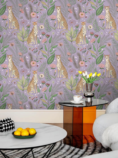 Floralplus Peel and Stick Wallpaper Leopard Jungle Removable Wallpaper for Bathroom Renter Friendly Wallpapers Self Adhesive Animal Floral Contact Paper for Accent Wall 17.5 x 118 in
