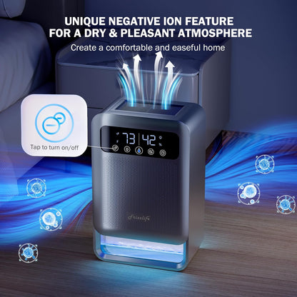 Frizzlife DH80 Air Dehumidifier, 135oz Water Tank W/Purifying Function, Quiet Small Dehumidifiers With Sleep Mode For Home, Bedroom, Bathroom, Basement W/Auto Shut Off, 7 Colors LED Light, White